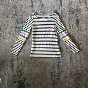 Boden Striped Long Sleeve Tee with Rainbow Sleeves